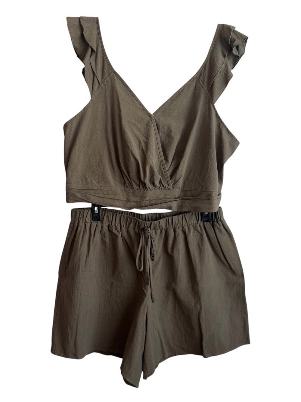 Shein Vacay Cotton Army Green 2 Piece Coordinating Shorts Set Size 3XL
